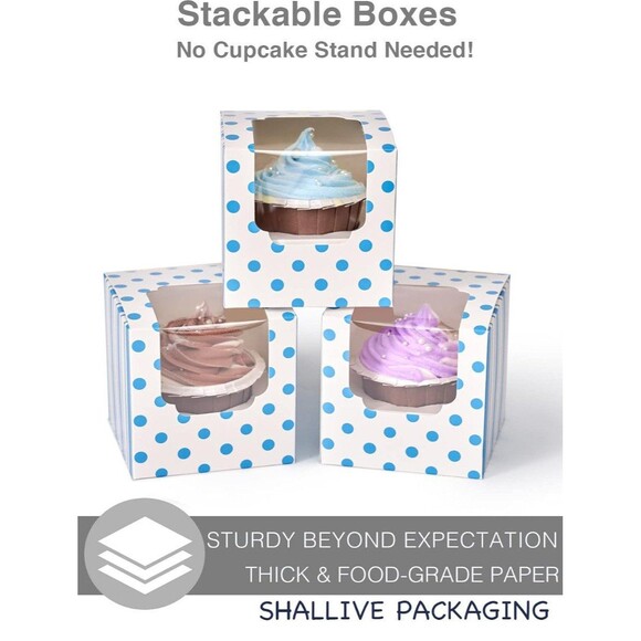 Cupcake Boxes Individual Blue Polka Dots and Stripped - Picture 1 of 6